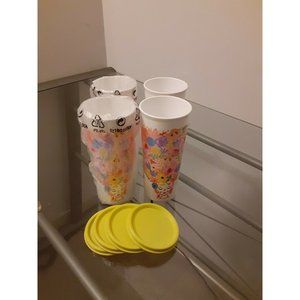 Set of 4 Tupperware Tumblers Cups with Lids 16 oz. Floral New